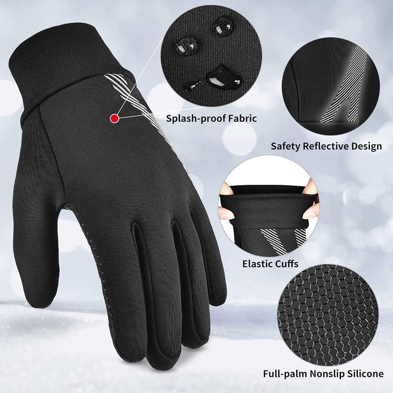OOPOR Kid Winter Gloves with Grip - Boy Girl Wram Thermal Ski Touch Screen Bike Mittens Black 6-12 Year - Image 3